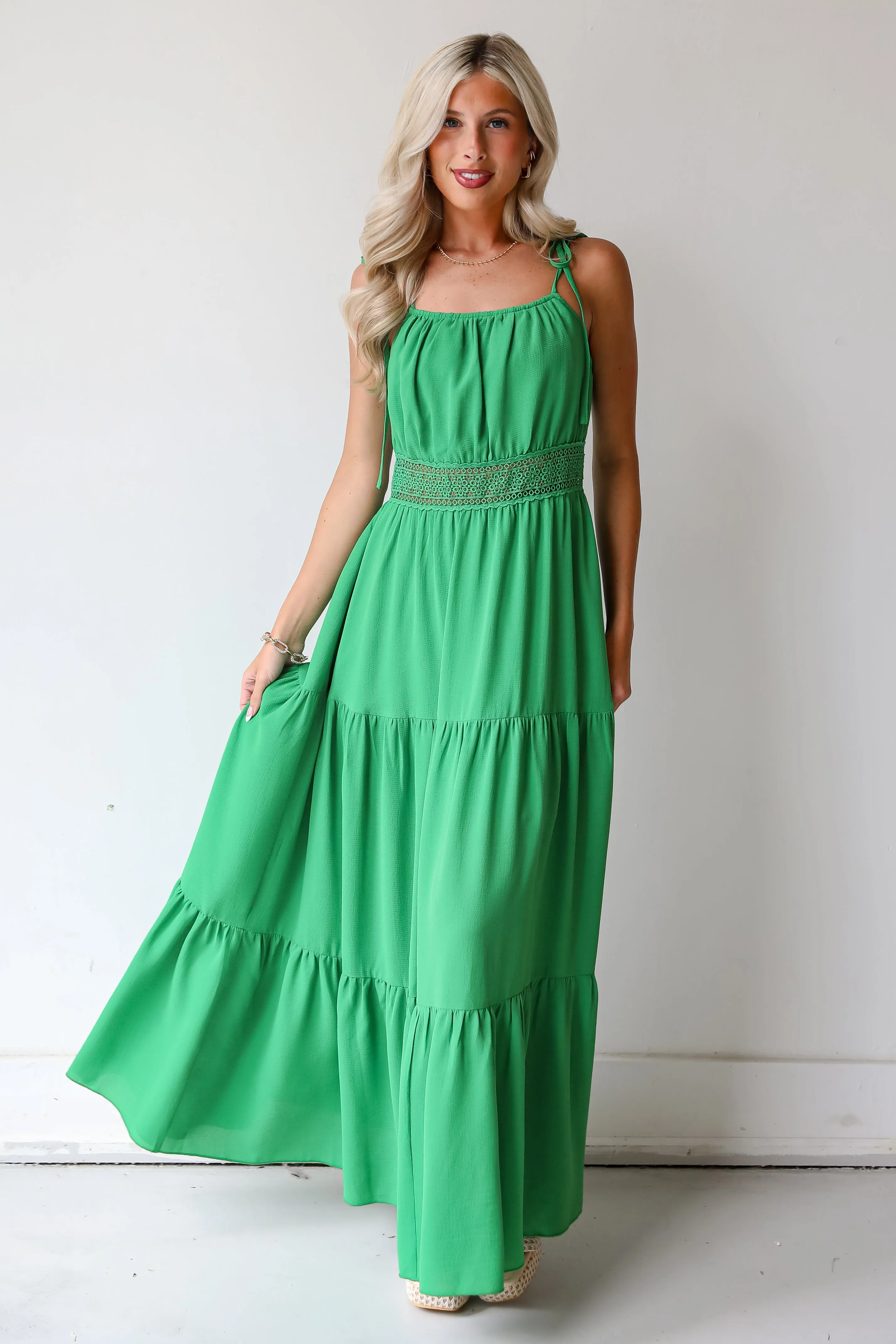 FINAL SALE - Elevated Effect Green Tiered Maxi Dress