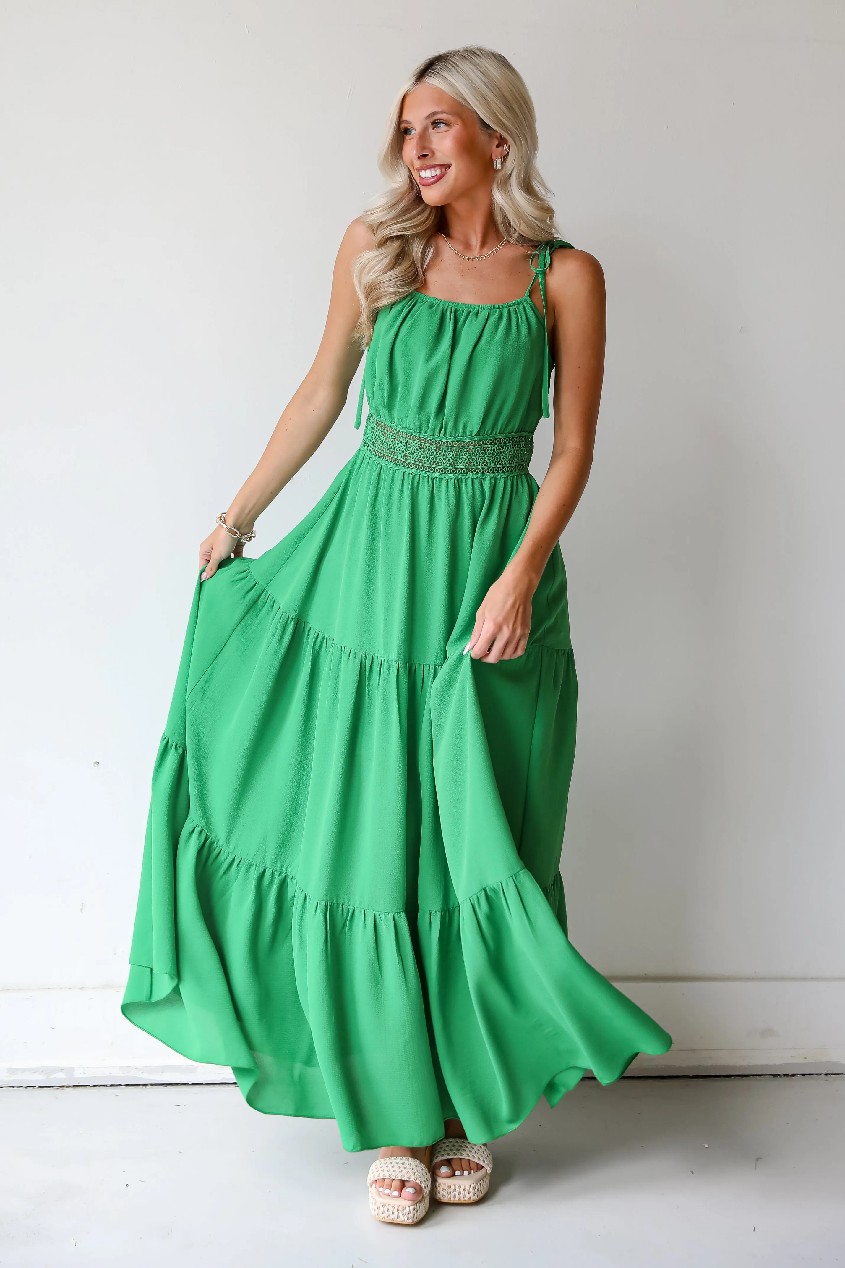 FINAL SALE - Elevated Effect Green Tiered Maxi Dress