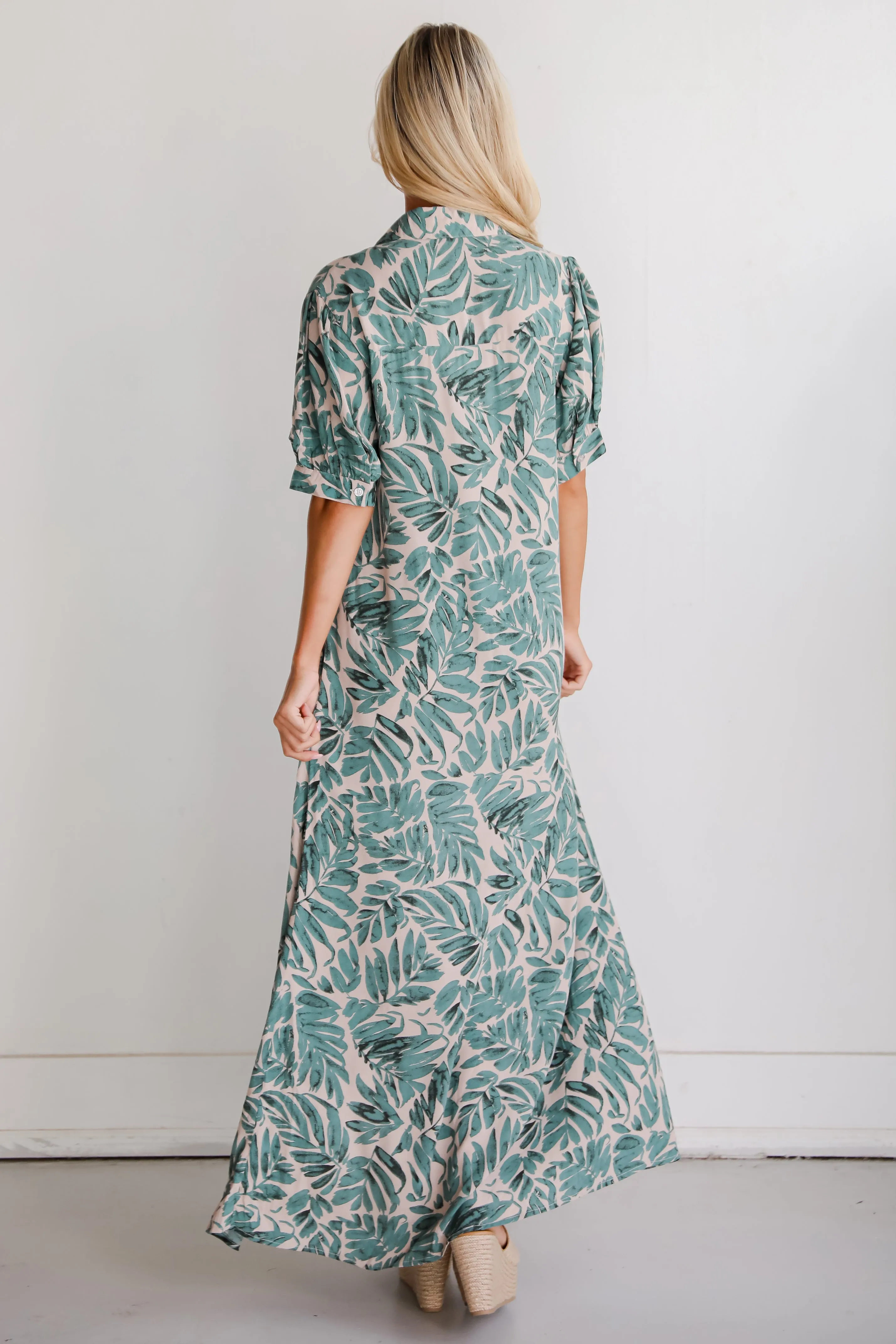 FINAL SALE - Island Impulse Sage Leaf Print Maxi Dress