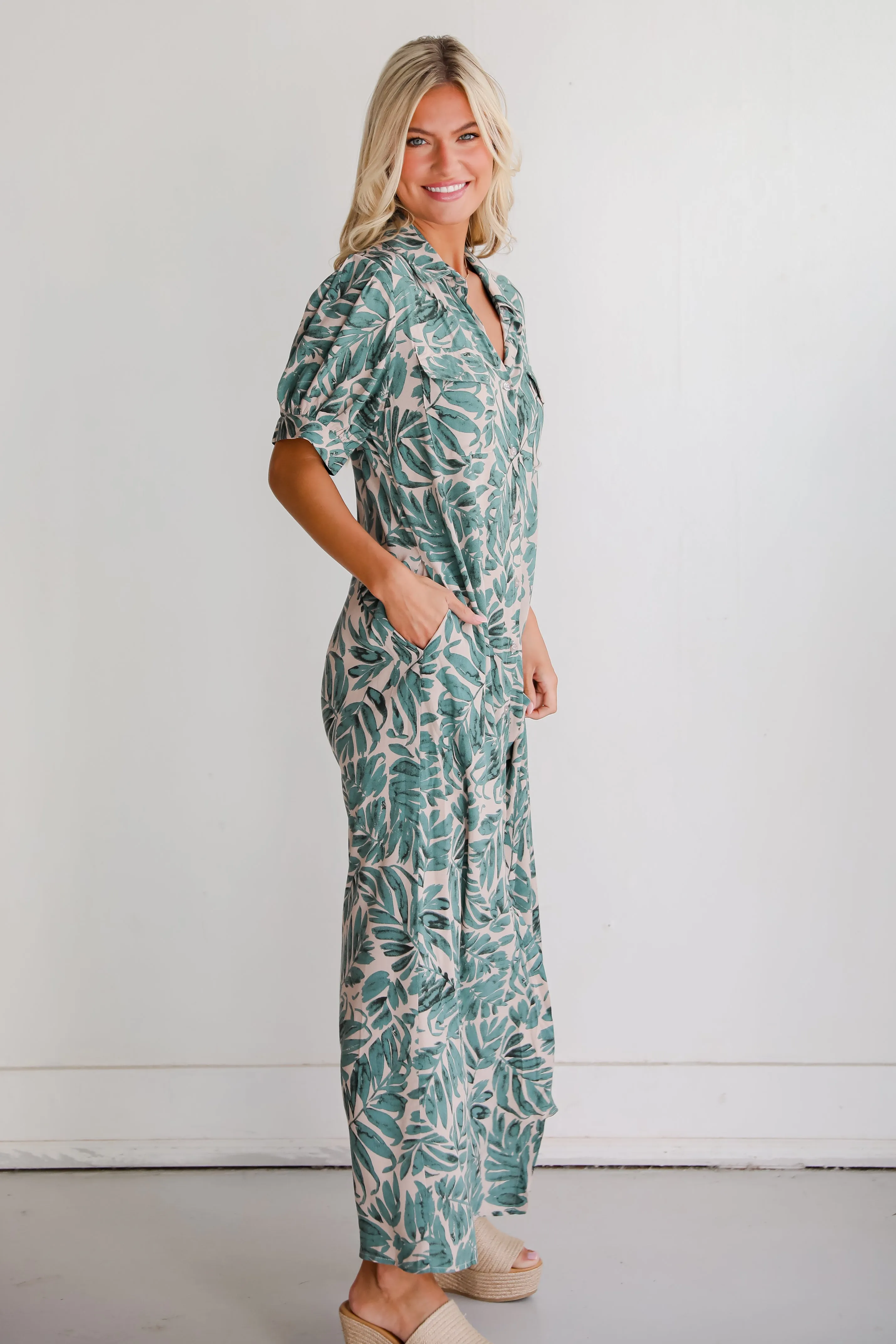 FINAL SALE - Island Impulse Sage Leaf Print Maxi Dress