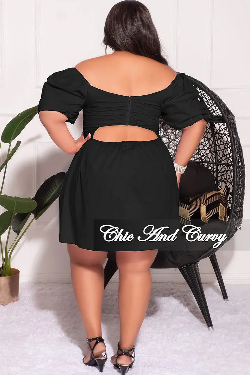 Final Sale Plus Size Half Crown Sleeve Sheering Front Ruffle Mini Dress in Black