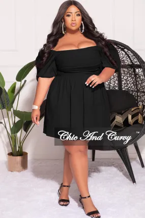 Final Sale Plus Size Half Crown Sleeve Sheering Front Ruffle Mini Dress in Black