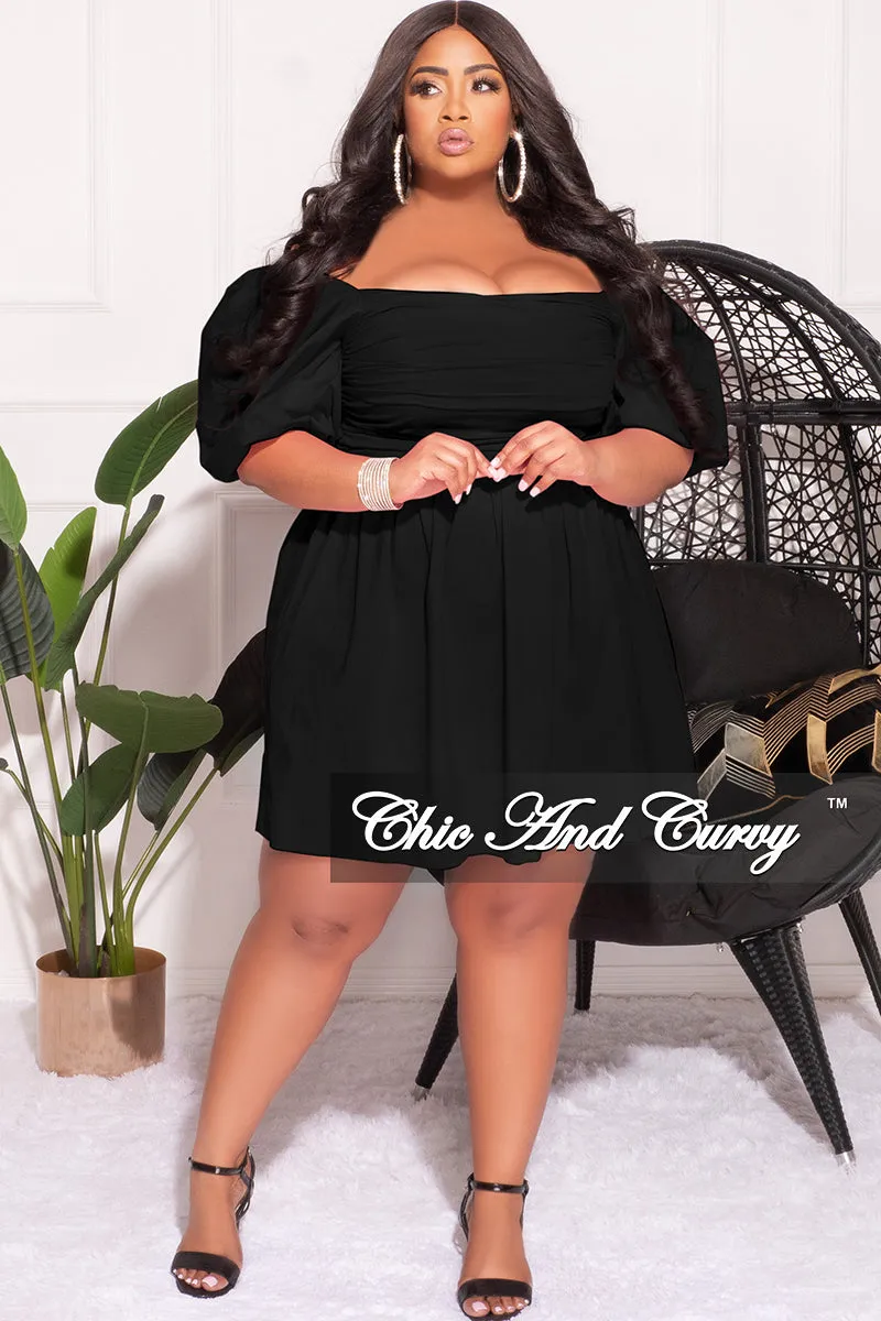 Final Sale Plus Size Half Crown Sleeve Sheering Front Ruffle Mini Dress in Black