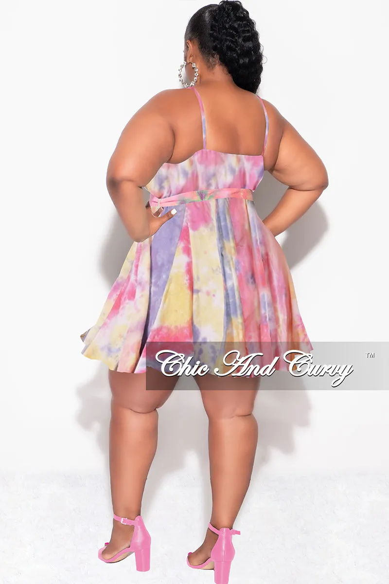 Final Sale Plus Size Spaghetti Strap Babydoll Dress in Pink, Yellow, & Purple Tie Dye