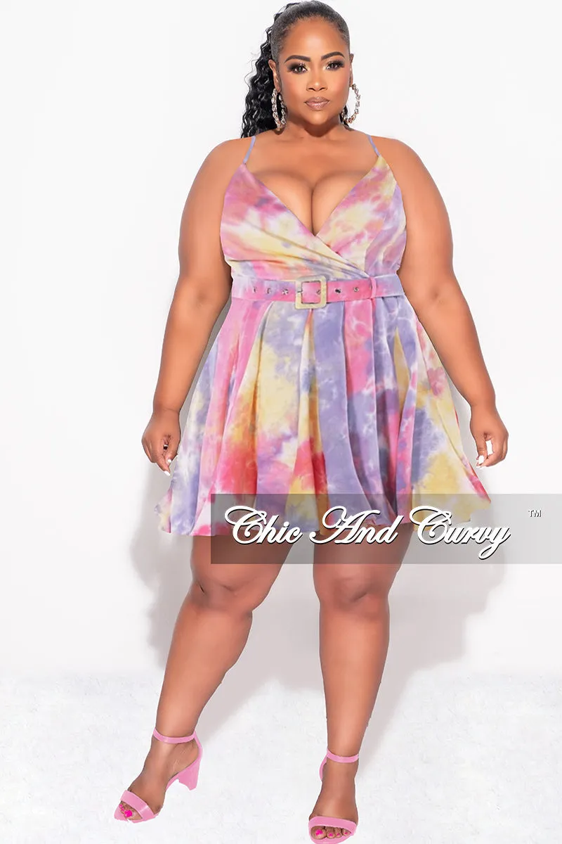 Final Sale Plus Size Spaghetti Strap Babydoll Dress in Pink, Yellow, & Purple Tie Dye