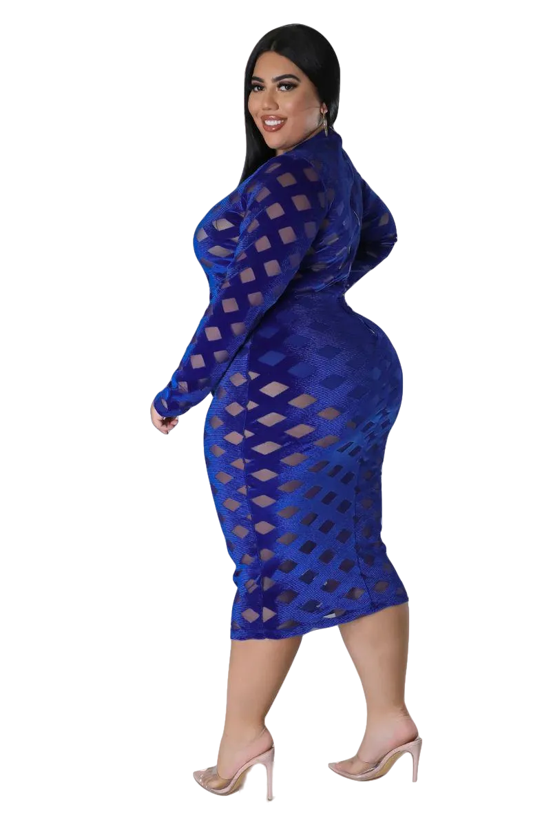 Final Sale Plus Size Trellis Bodycon Dress in Royal Blue