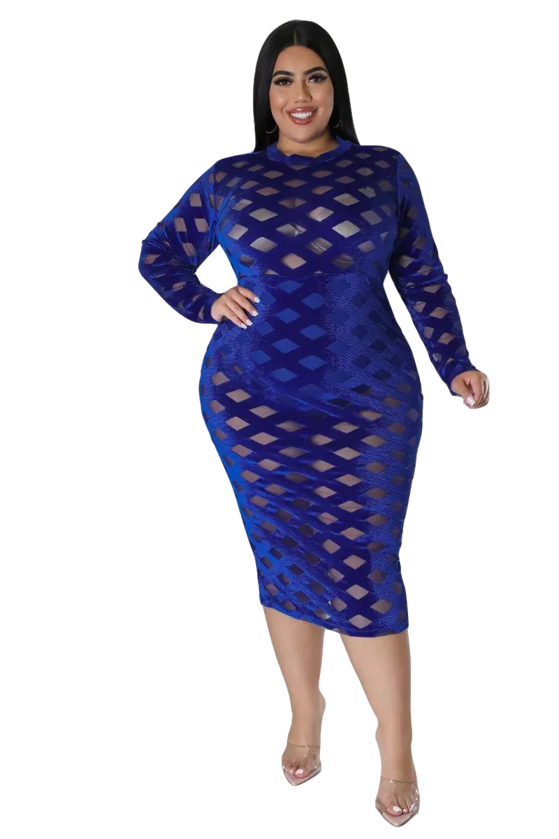 Final Sale Plus Size Trellis Bodycon Dress in Royal Blue