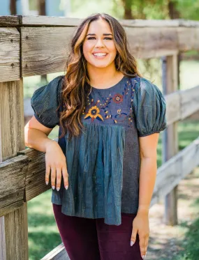 Floral Embroidered Short Sleeve Top