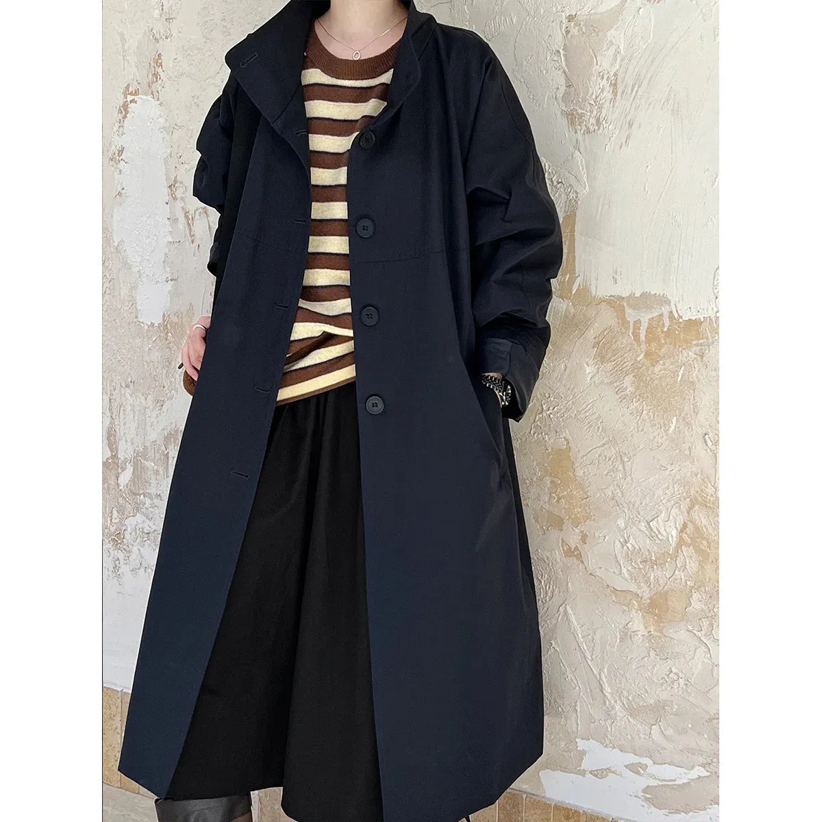 Flytonn-Fall Outfits Women 2024 Autumn/winter Women Long Slouchy Purple Trench Coat  Stand Up Collar Straightening Loose Long Windbreaker