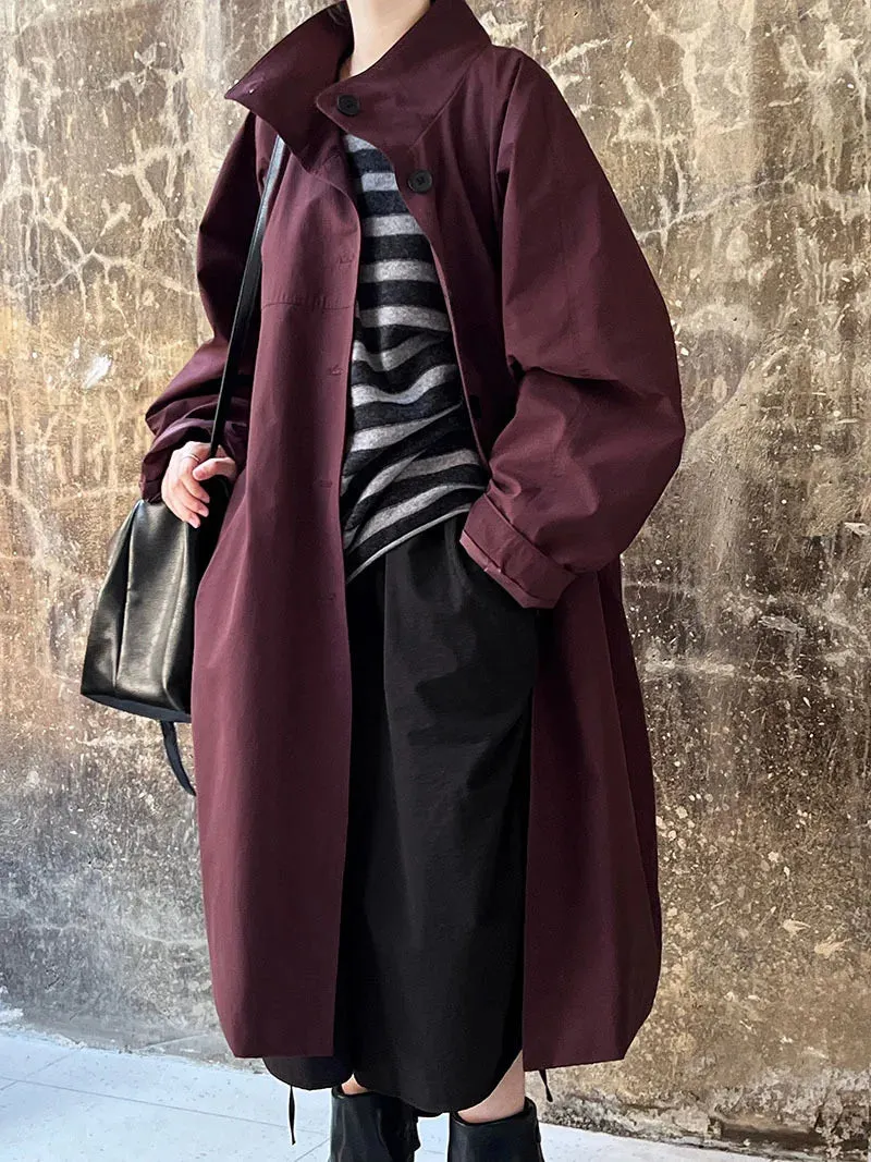 Flytonn-Fall Outfits Women 2024 Autumn/winter Women Long Slouchy Purple Trench Coat  Stand Up Collar Straightening Loose Long Windbreaker