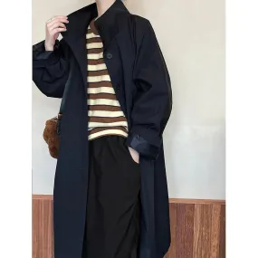 Flytonn-Fall Outfits Women 2024 Autumn/winter Women Long Slouchy Purple Trench Coat  Stand Up Collar Straightening Loose Long Windbreaker