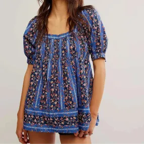 FREE PEOPLE - Vintage Lover Blouse - Dutch Blue Combo