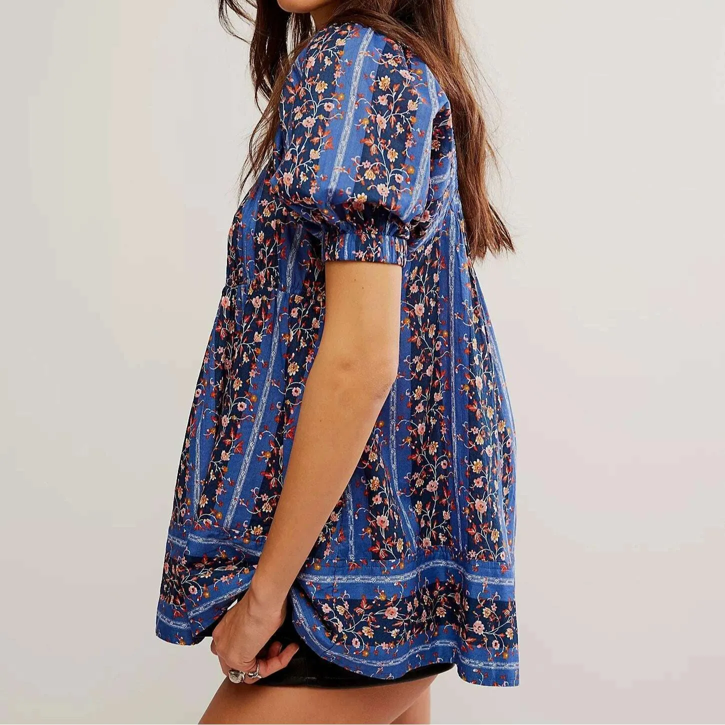 FREE PEOPLE - Vintage Lover Blouse - Dutch Blue Combo