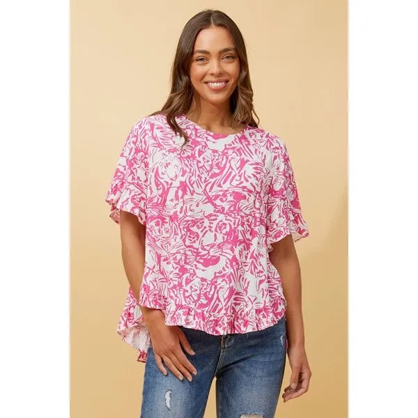 FRILA ABSTRACT PRINT FRILL DETAIL TOP