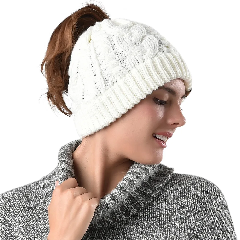 FURTALK Winter Women Messy Bun Beanies Hat Drop Shipping AD014