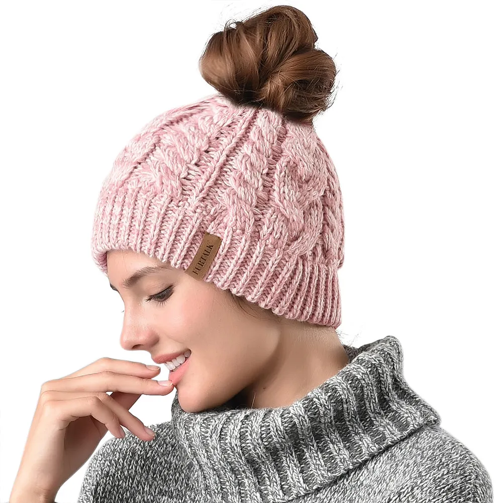 FURTALK Winter Women Messy Bun Beanies Hat Drop Shipping AD014