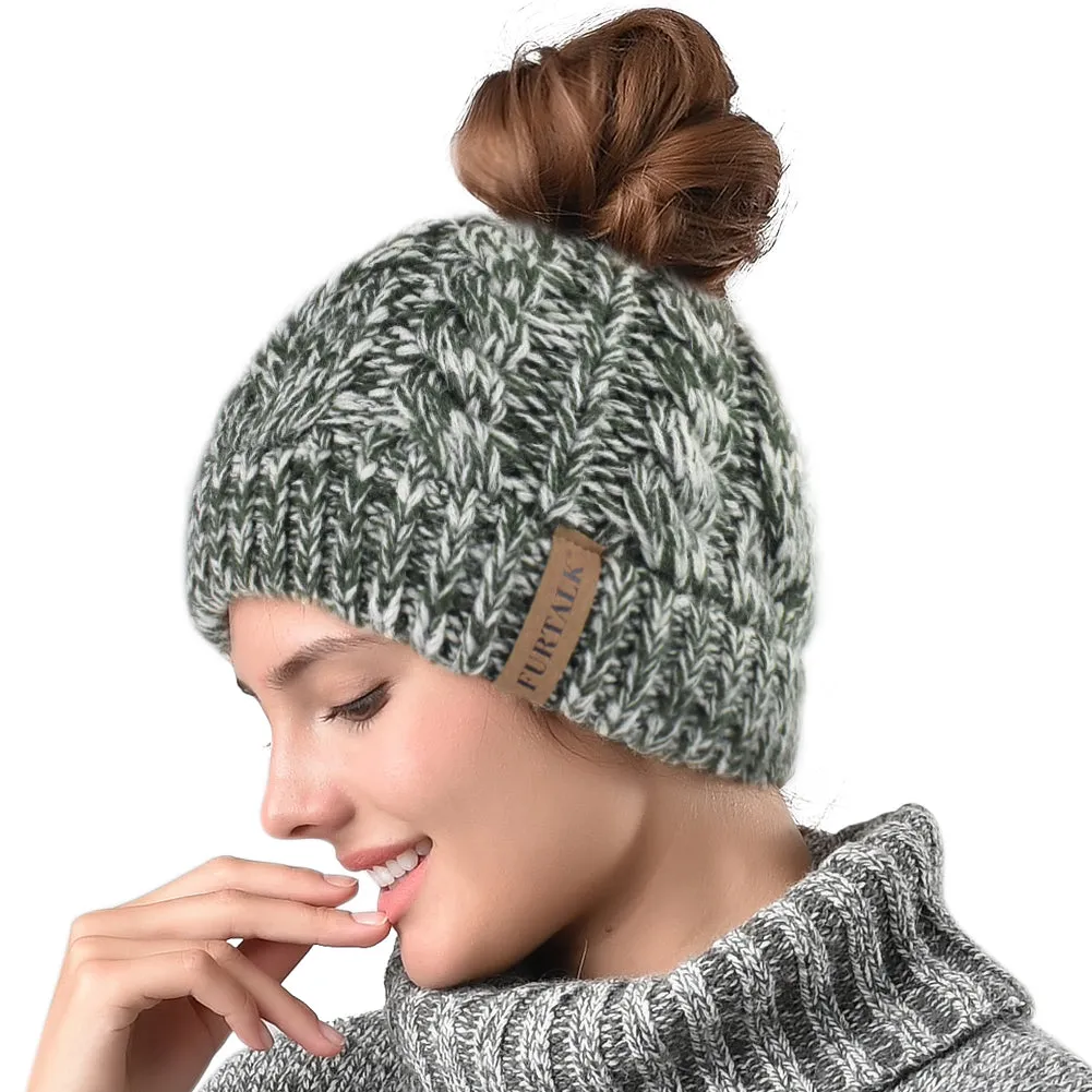 FURTALK Winter Women Messy Bun Beanies Hat Drop Shipping AD014