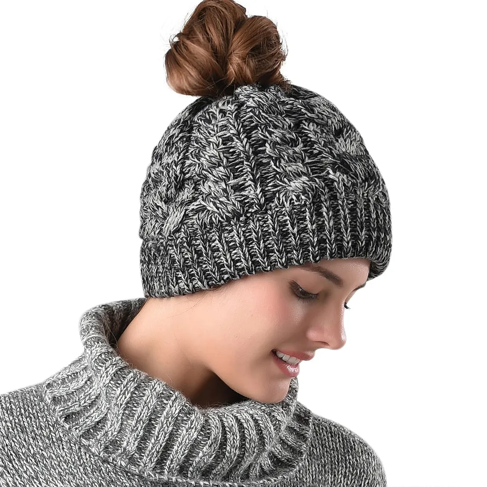 FURTALK Winter Women Messy Bun Beanies Hat Drop Shipping AD014