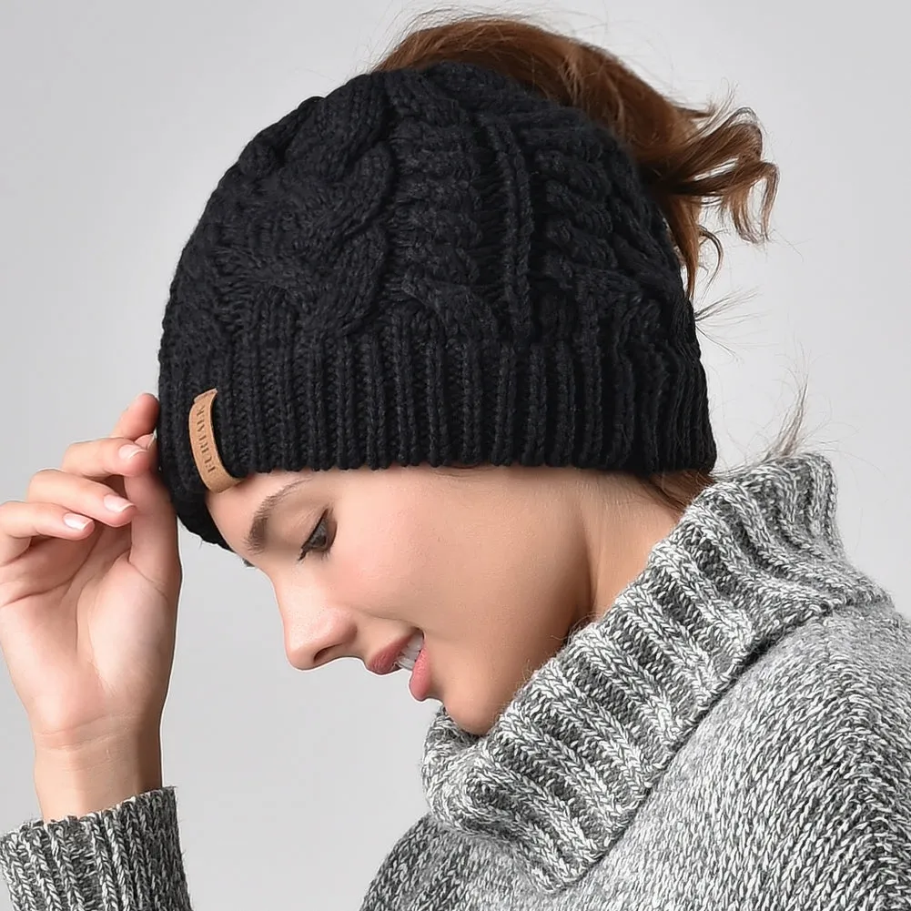 FURTALK Winter Women Messy Bun Beanies Hat Drop Shipping AD014