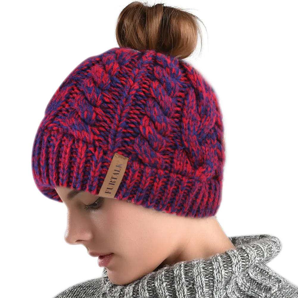 FURTALK Winter Women Messy Bun Beanies Hat Drop Shipping AD014