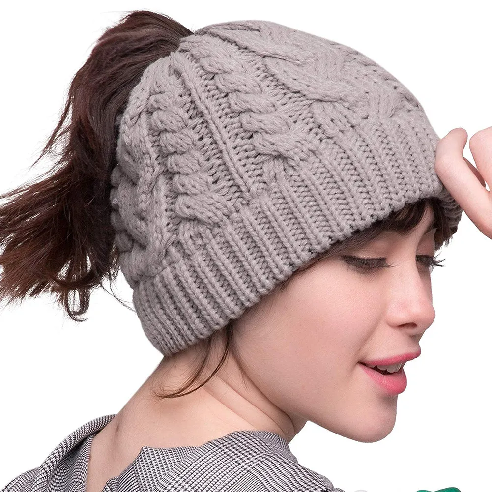 FURTALK Winter Women Messy Bun Beanies Hat Drop Shipping AD014