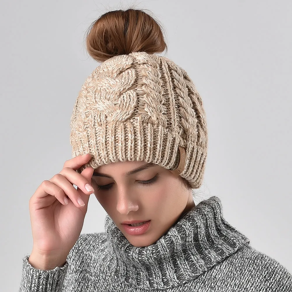 FURTALK Winter Women Messy Bun Beanies Hat Drop Shipping AD014