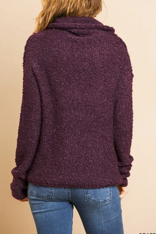 Fuzzy Grape Knit Turtleneck Sweater