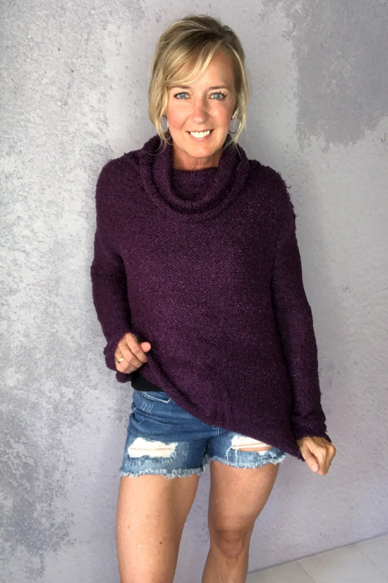 Fuzzy Grape Knit Turtleneck Sweater