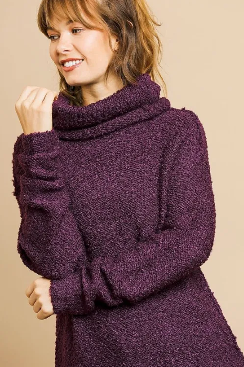 Fuzzy Grape Knit Turtleneck Sweater