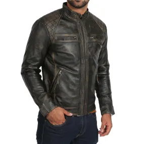 Gents Washed Biker Leather Jacket Django Rub Off