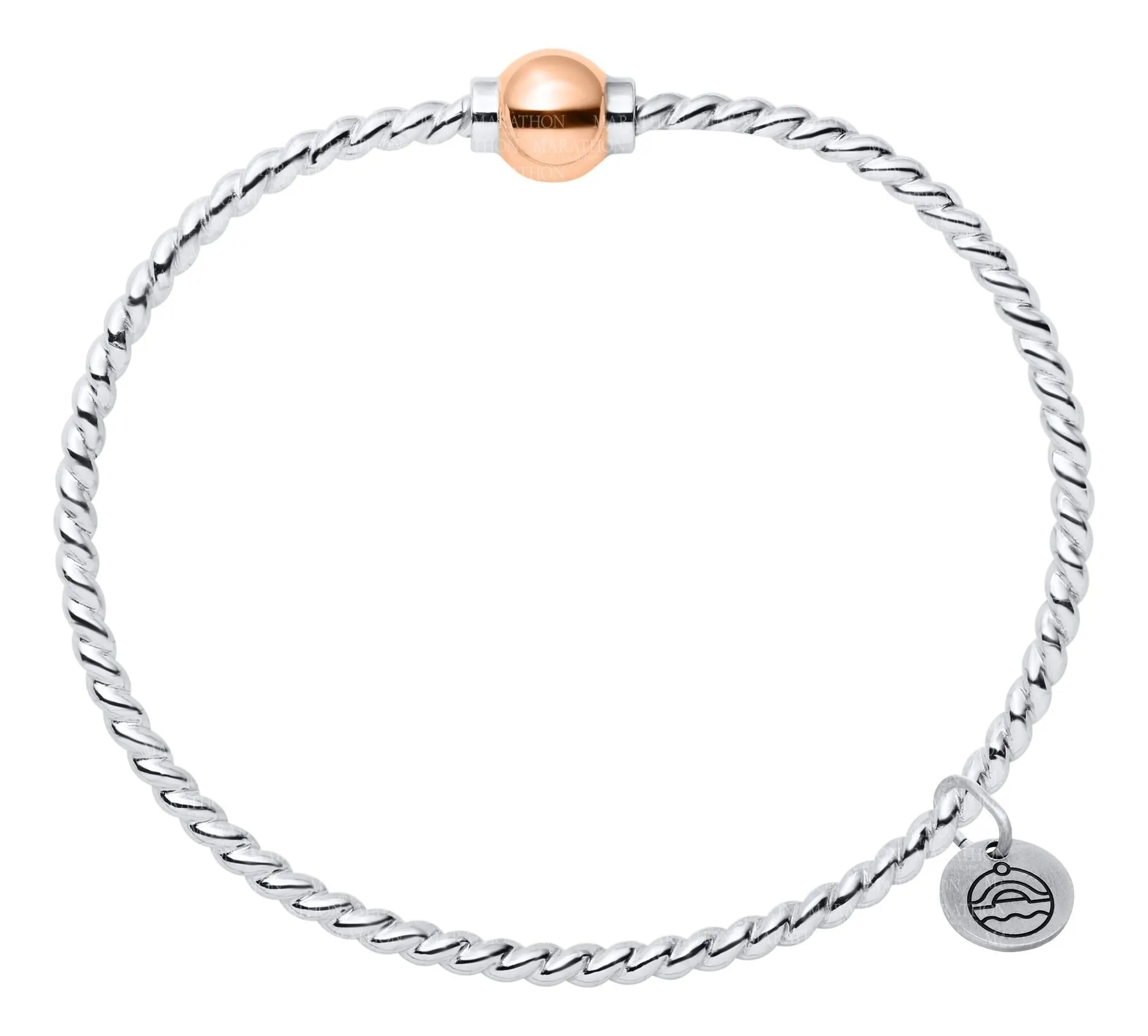 Genuine Sterling Silver Cape Cod Twist Bracelet with Polished 14k Rose Gold Bead