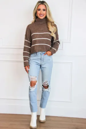 Get in Line Turtleneck Sweater: Brown/Ivory