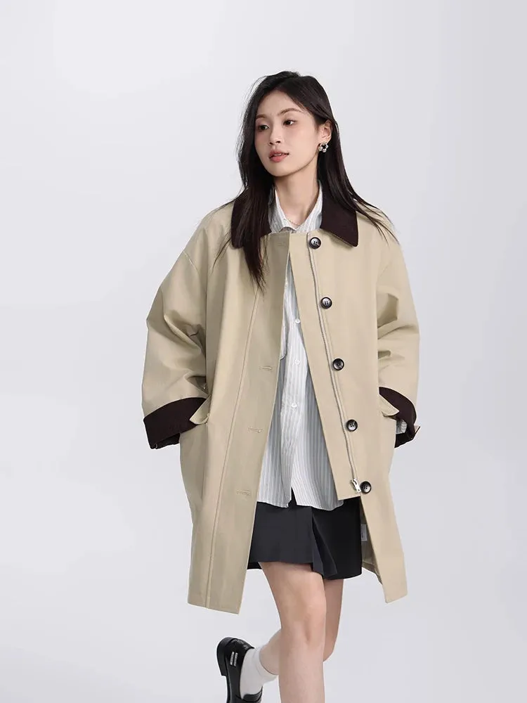 Girlary Fashion Commuting Loose Trench Coat Korean Style Elegant Midi-Length Women's Windbreaker Coat Casual Versatile Jacket Tops