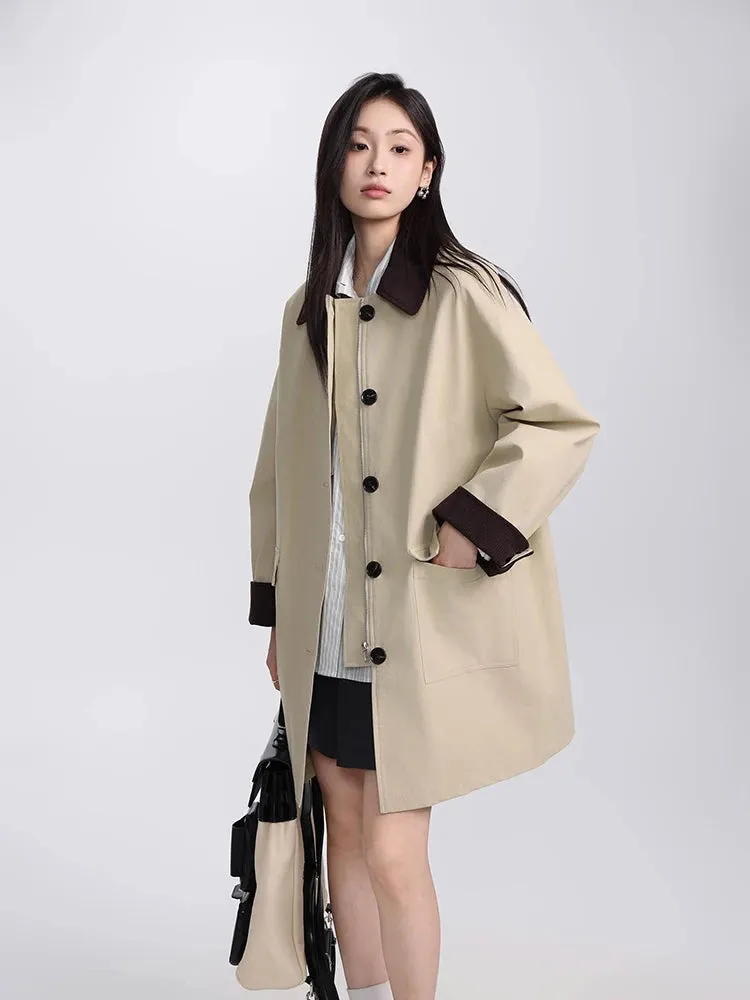 Girlary Fashion Commuting Loose Trench Coat Korean Style Elegant Midi-Length Women's Windbreaker Coat Casual Versatile Jacket Tops