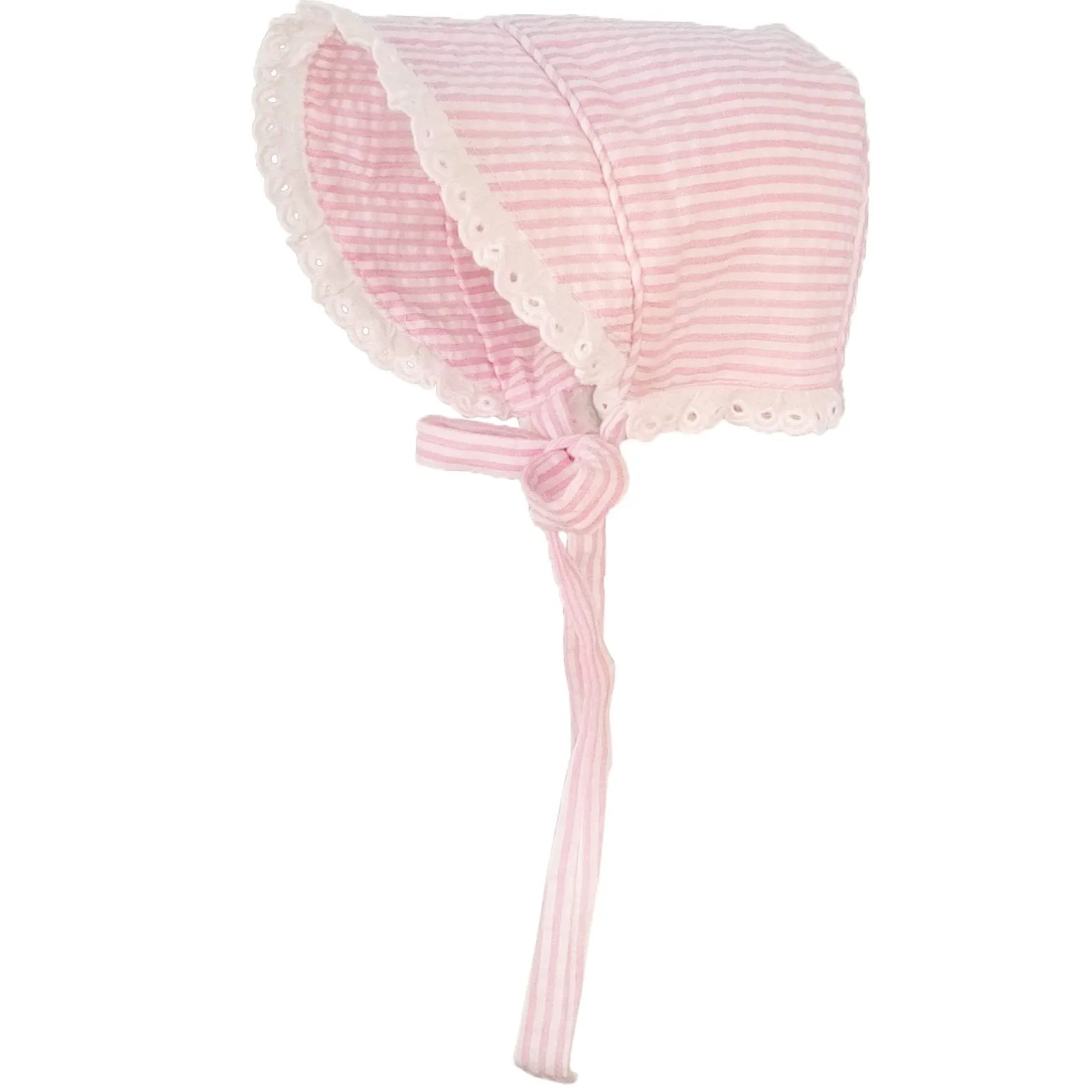 Girls Pink UPF 25  Seersucker Bonnet for Infants & Toddlers