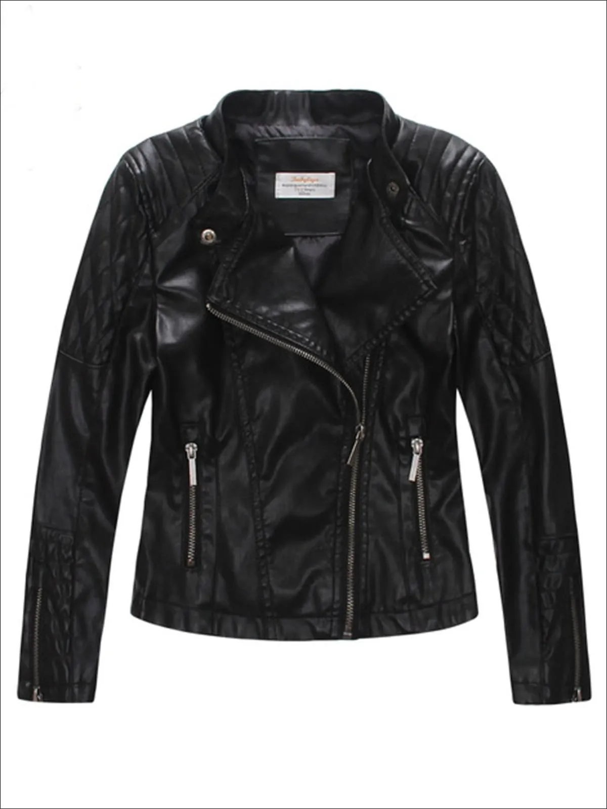 Girls Quilted Sleeve Synthetic Leather Moto Jacket