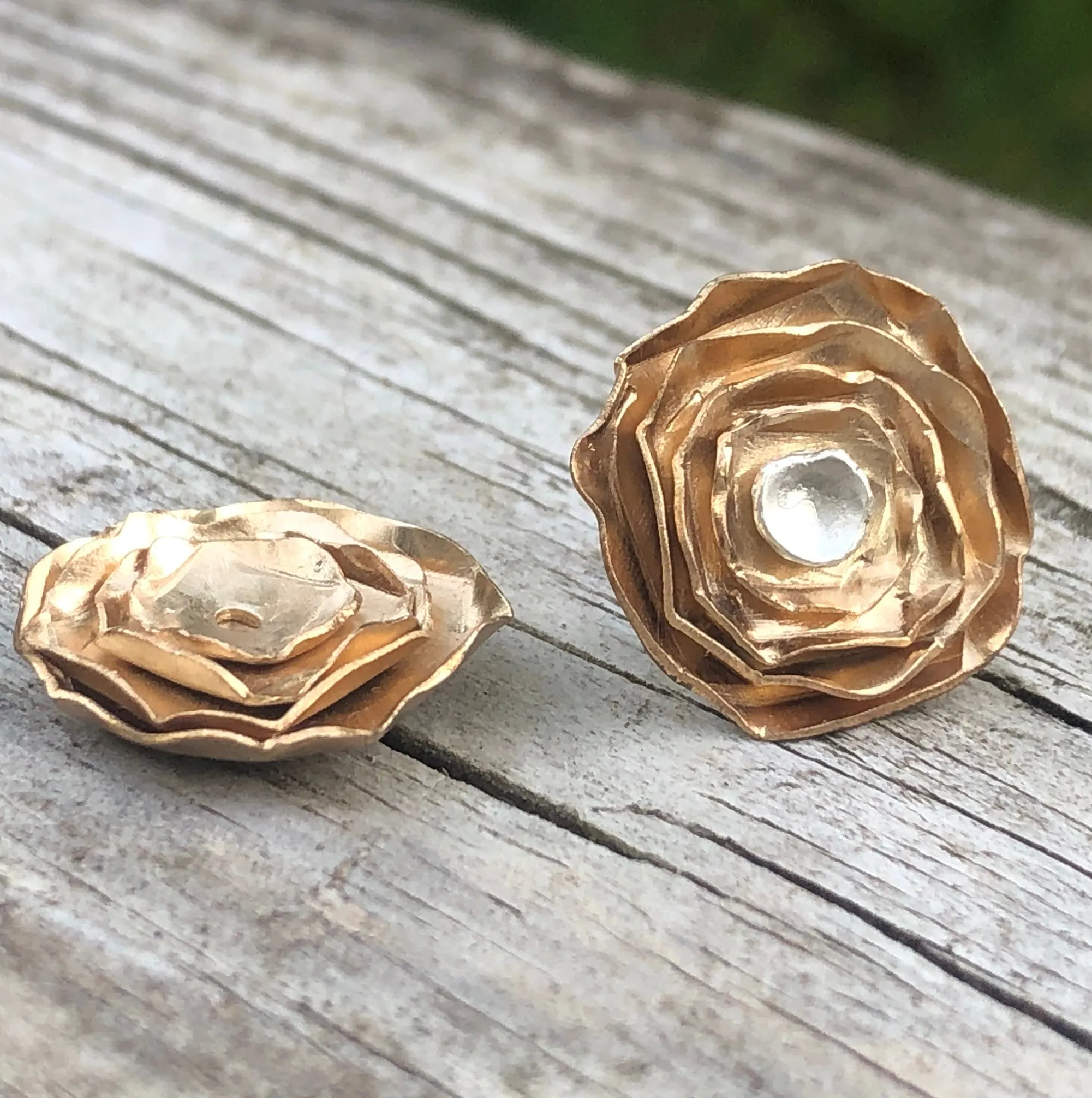 Gold Ruffled Rim Ear Jackets