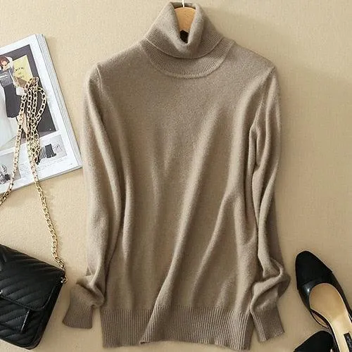 Great Turtleneck Knitted Women Sweaters & Pullovers - Plus Size - Women's Pullover Sweater - Long Sleeve (TB8C)(BCD2)