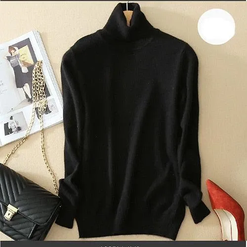 Great Turtleneck Knitted Women Sweaters & Pullovers - Plus Size - Women's Pullover Sweater - Long Sleeve (TB8C)(BCD2)