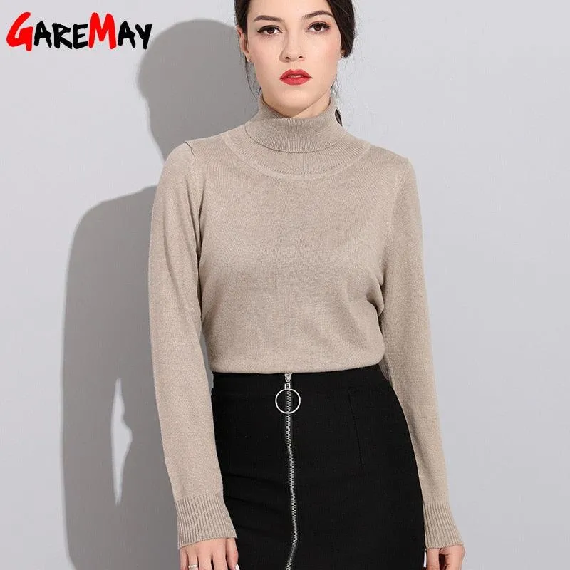 Great Turtleneck Knitted Women Sweaters & Pullovers - Plus Size - Women's Pullover Sweater - Long Sleeve (TB8C)(BCD2)