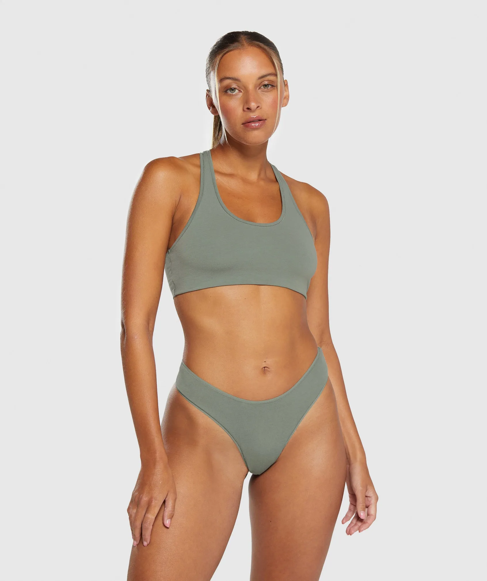 Gymshark Cotton Dipped Front Thong - Unit Green