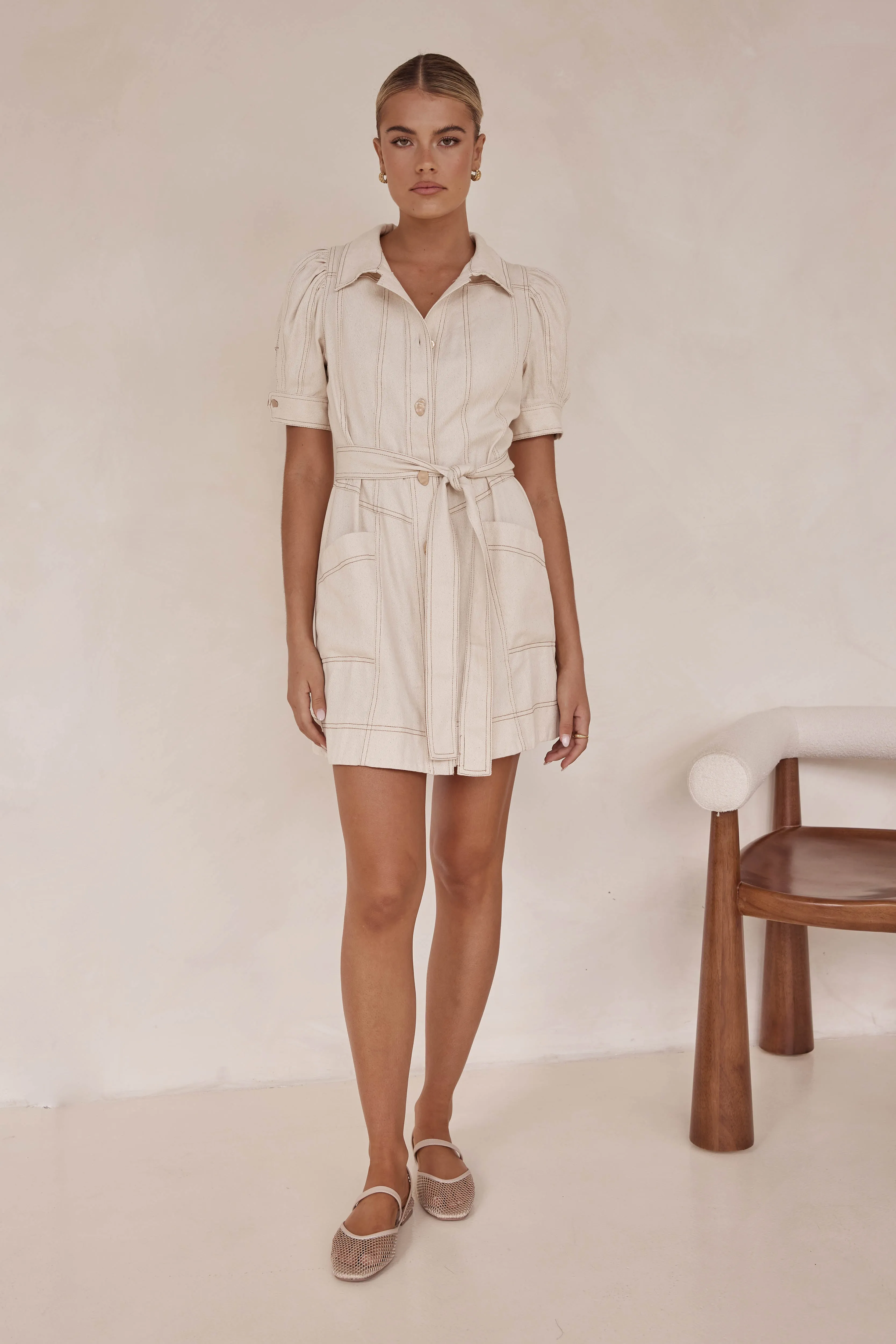 Harriet Mini Dress (Beige)