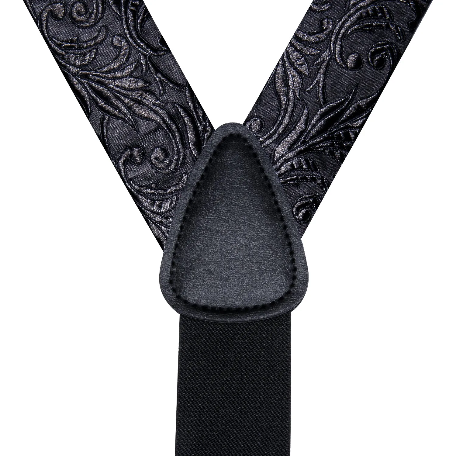 Hi-Tie Black Paisley Suspender Men Bow Tie Pocket Square Cufflinks Set