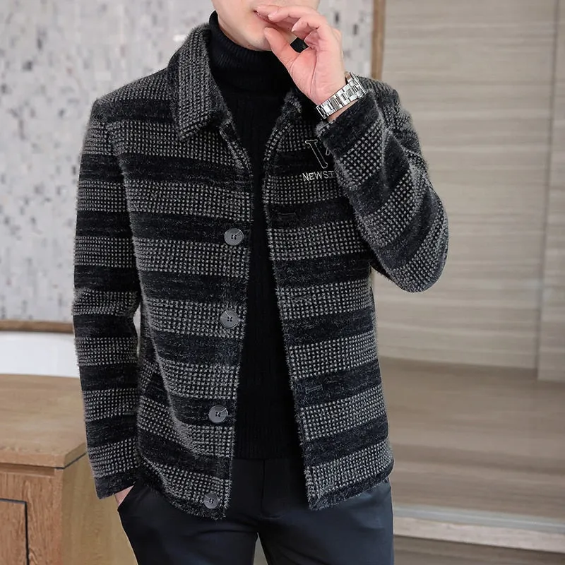 High Quality Stripe Woolen Jackets Men Thicken Warm Casual Business Short Trench Coat Slim Fit Social Streetwear Overcoat M-4XL