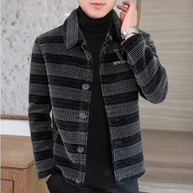 High Quality Stripe Woolen Jackets Men Thicken Warm Casual Business Short Trench Coat Slim Fit Social Streetwear Overcoat M-4XL