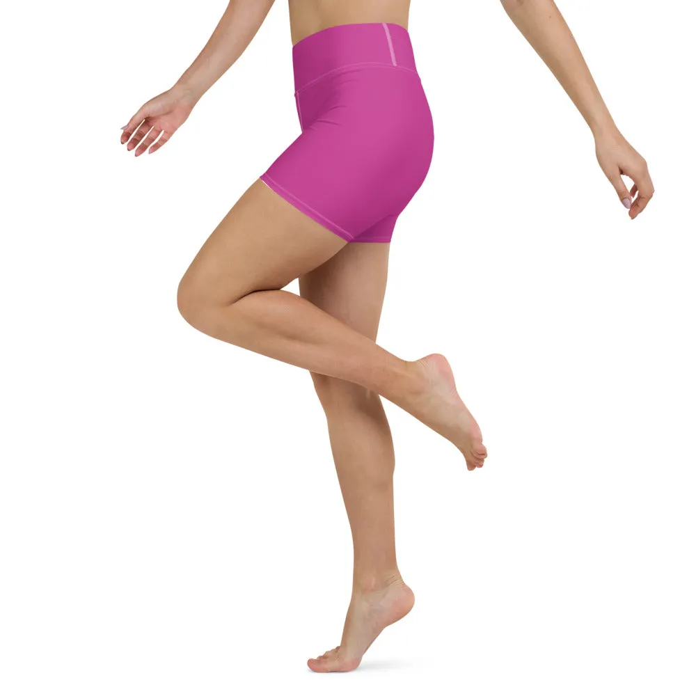 Hot Pink Women's' Yoga Shorts, Sporty Soft Comfy Ladies Elastic Tights-Made in USA/EU