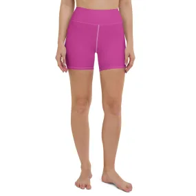 Hot Pink Women's' Yoga Shorts, Sporty Soft Comfy Ladies Elastic Tights-Made in USA/EU