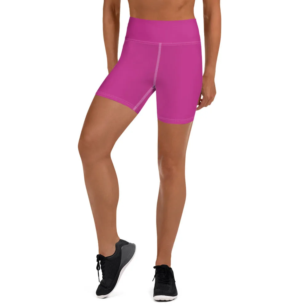 Hot Pink Women's' Yoga Shorts, Sporty Soft Comfy Ladies Elastic Tights-Made in USA/EU