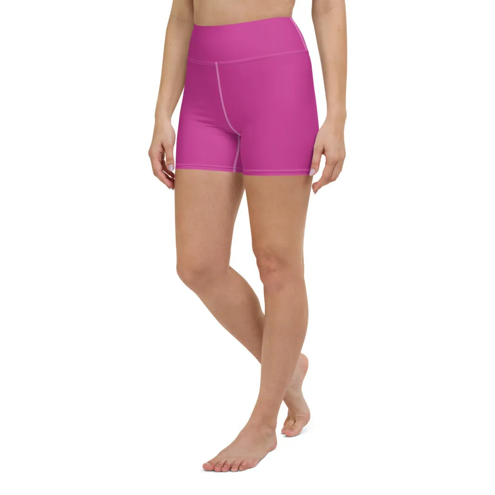 Hot Pink Women's' Yoga Shorts, Sporty Soft Comfy Ladies Elastic Tights-Made in USA/EU