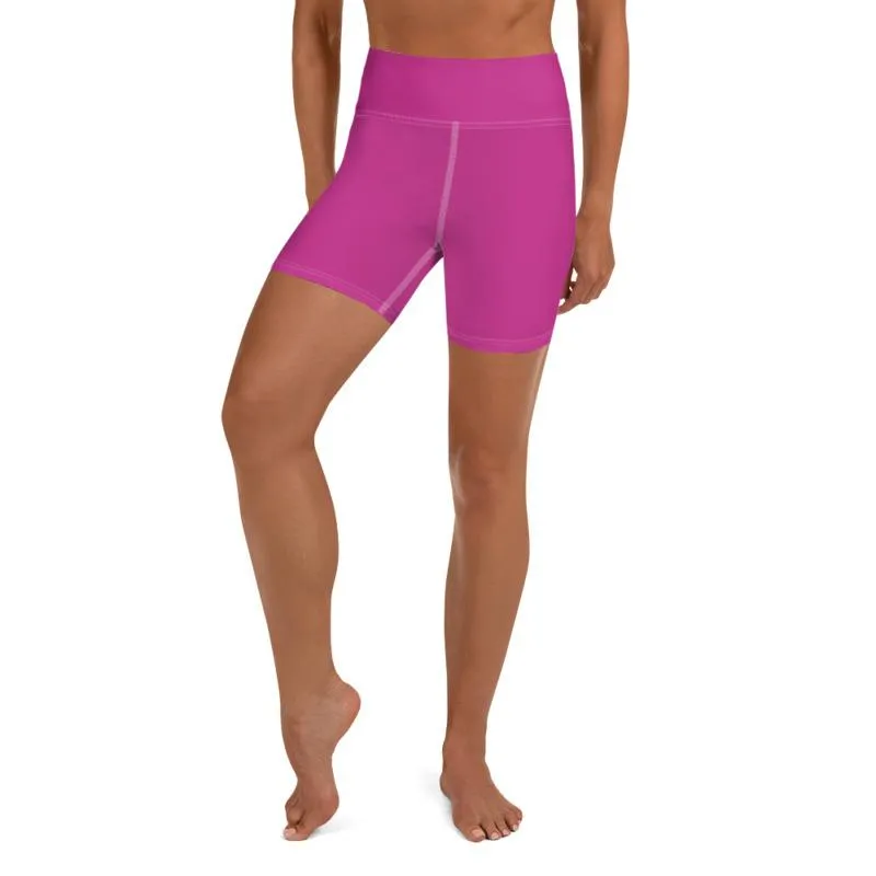 Hot Pink Yoga Shorts, Solid Color Gym Fitness Workout Tight Fitness Shorts- Made in USA/EU